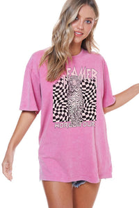 Checkered Leopard Tee- Pink