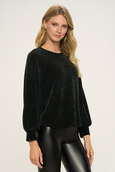 Black Chenille Ribbed Top