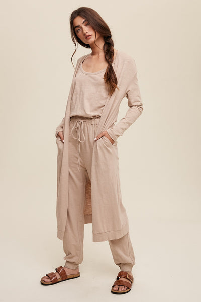 Camel Jumpsuit Cardigan Matching Set