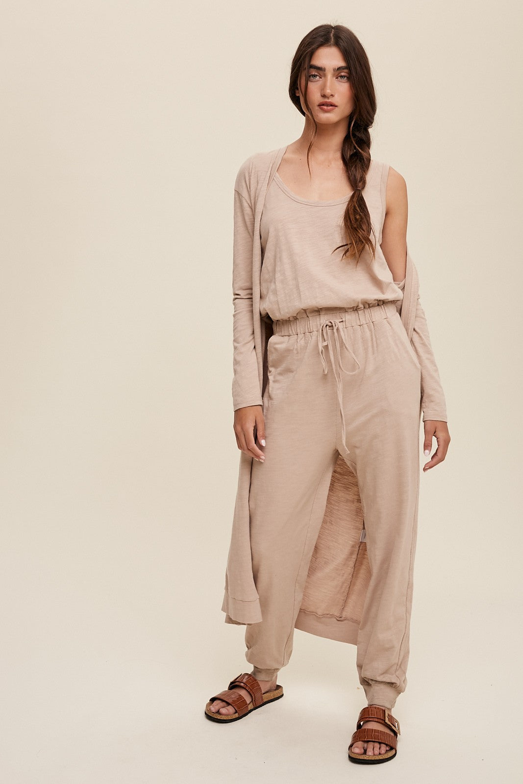 Camel Jumpsuit Cardigan Matching Set