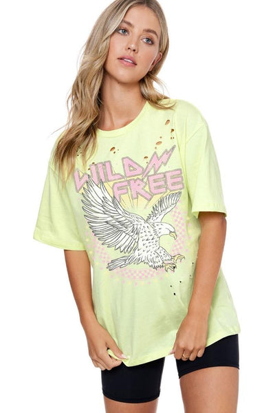 Wild Free Distressed Neon Tee