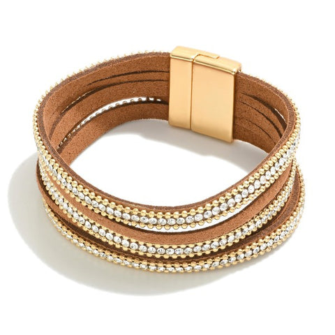 Rhinestone Studded Leather Bracelet
