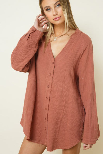 Terracotta Gauze Button Up