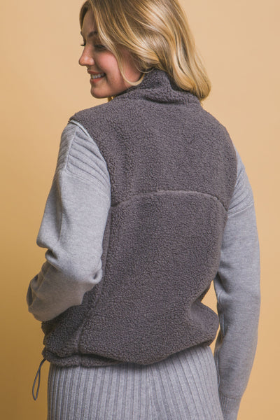 Reversible Teddy Vest- Charcoal