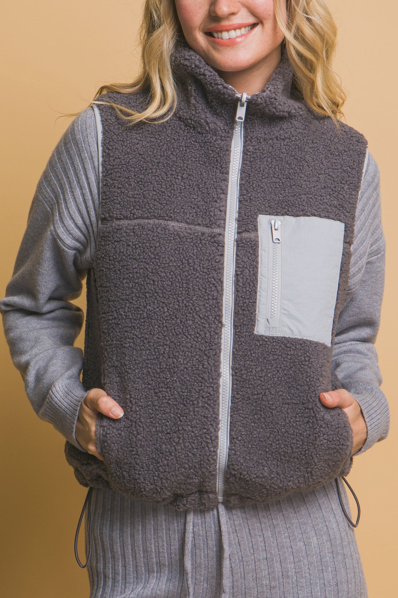 Reversible Teddy Vest- Charcoal