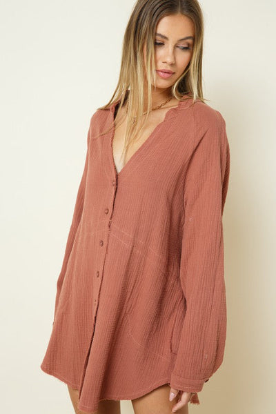 Terracotta Gauze Button Up