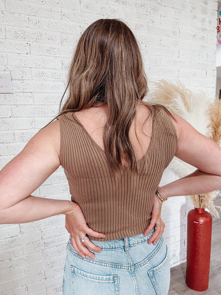 Gwen Mocha Ribbed Tank