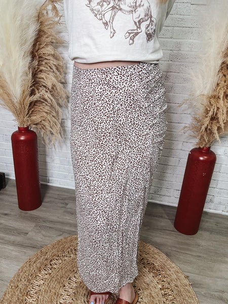 Leopard Side Slit Midi Skirt