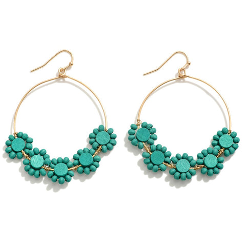 Beaded Flower Drop Hoops