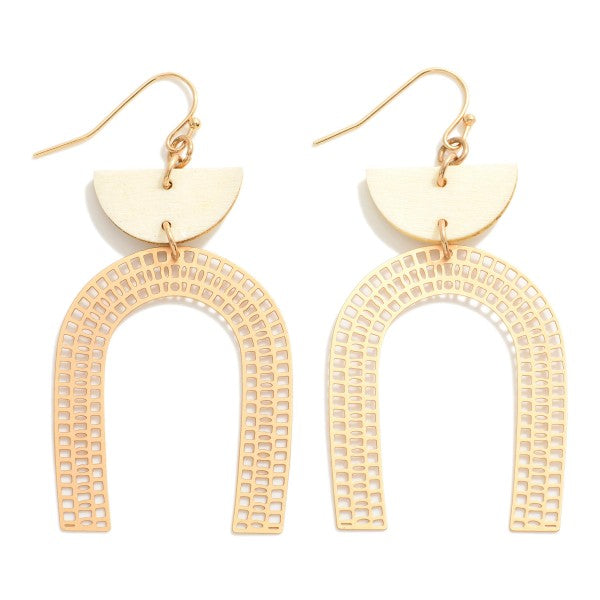 Linked Wood And Metal Arch Drop Earrings