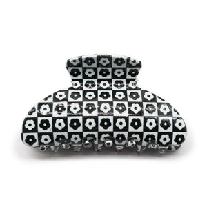 Black & White Floral Checkered Claw Clip