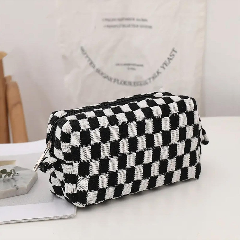 Knit Checkered Makeup Bag