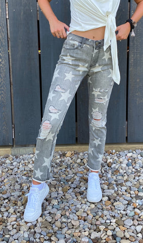 Star-Struck Distressed Jeans- Faded Black