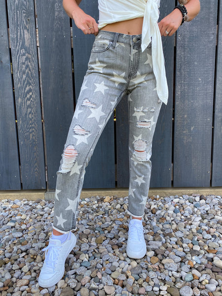 Star-Struck Distressed Jeans- Faded Black