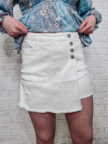 White Distressed Denim Skort