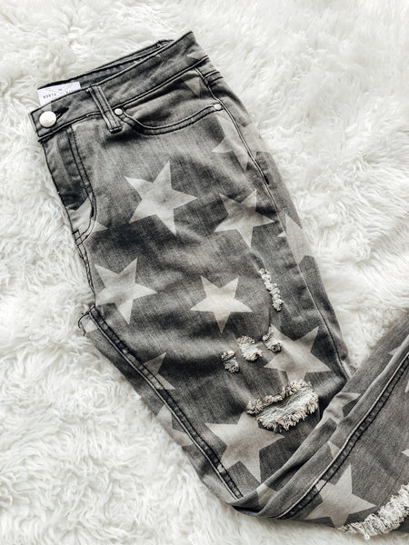 Star-Struck Distressed Jeans- Faded Black