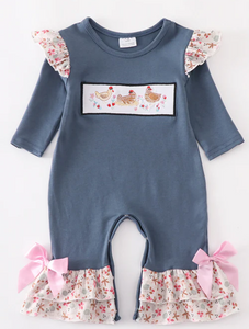 Floral Chicken Romper- Baby Girls